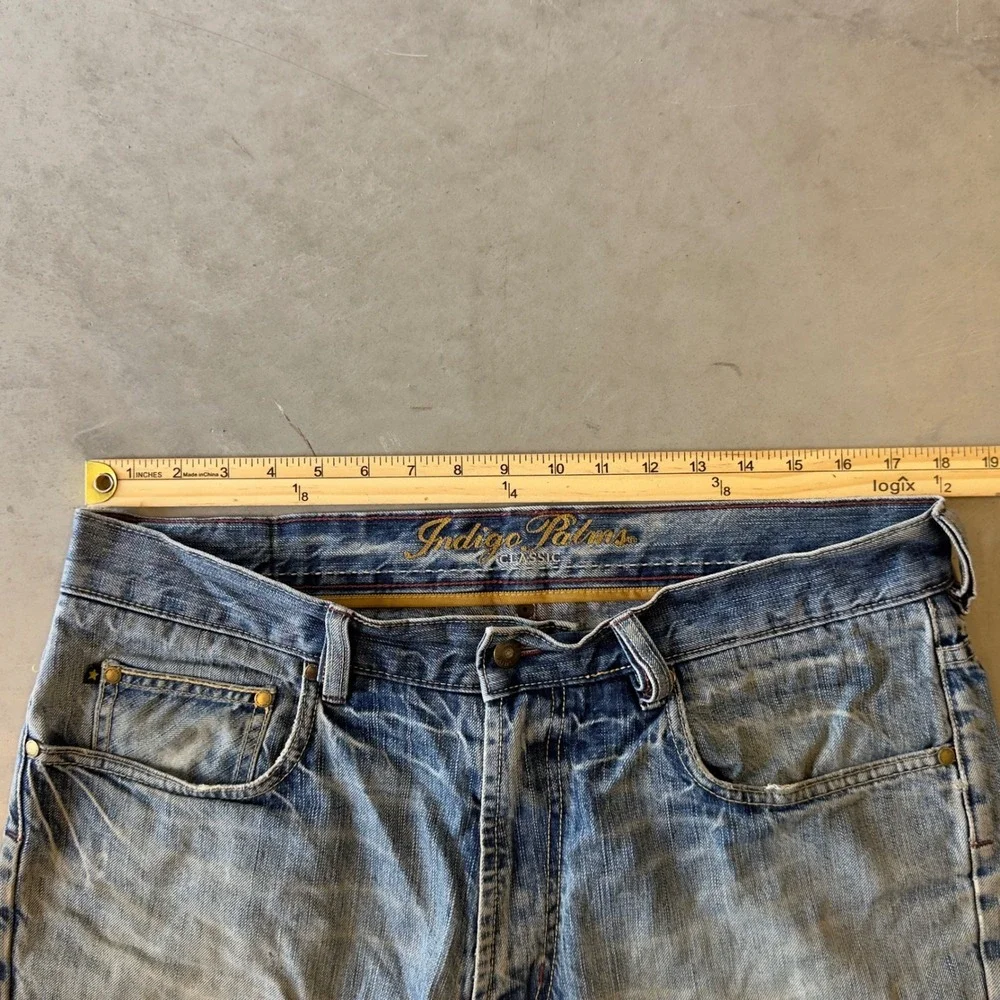 Indigo Palms Classic Mens Blue Distressed Straight Leg Denim Jeans 36x31